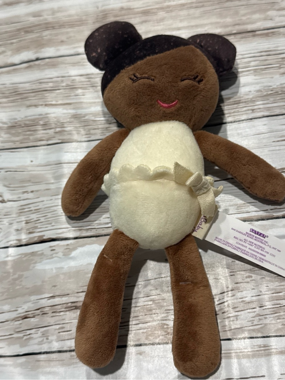Plush Brown & Cream Baby Doll with Ruffle Accent